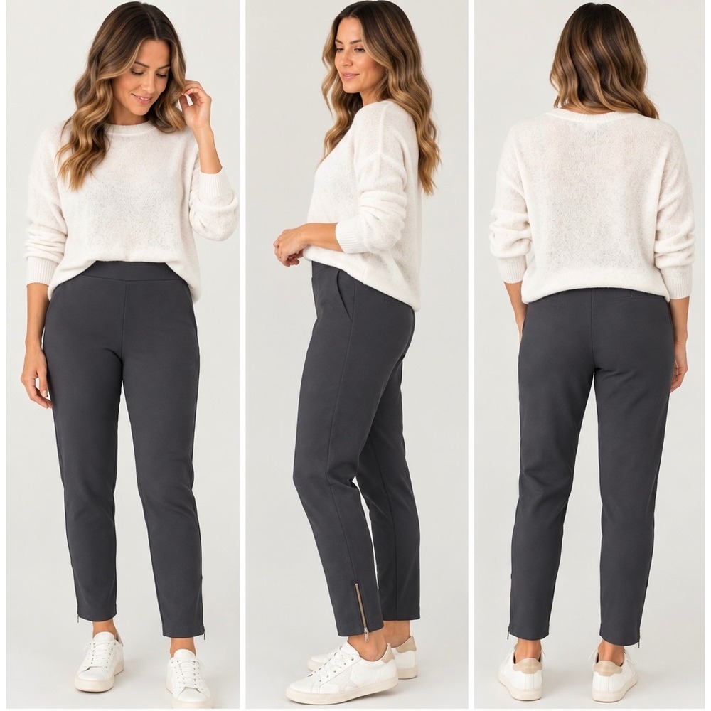 Eileen Fisher Womens Gray Slim Ankle Pants Stretch Ponte Knit Pull On Size L
